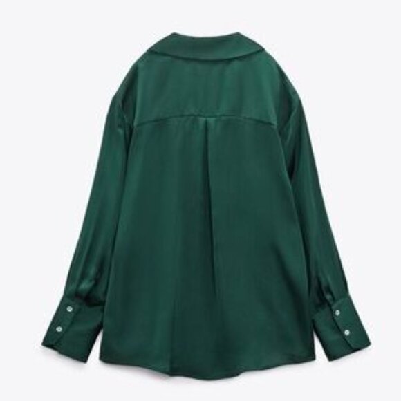 Zara Satin Effect Shirt-  Bottle Green- XS - Picture 2 of 7